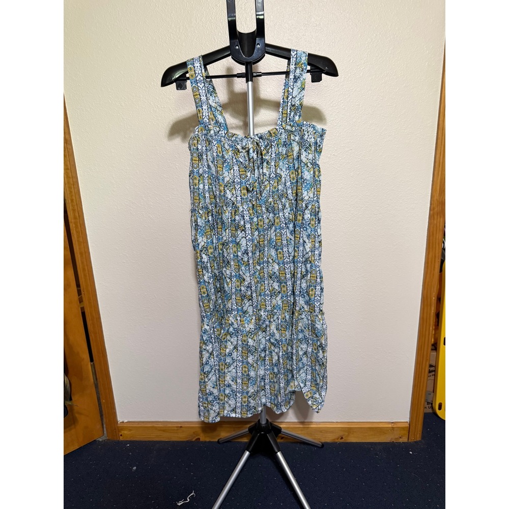 Easel Los Angeles Blue Yellow Boho Floral Tile Print Tiered‎ Sundress Small NWT